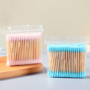 Colorful Tip Bamboo Cotton Swabs 100 Count in Zip Bag